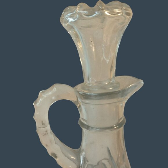 Vintage Clear Glass Cruet Bottle With Stopper Handle Decorative Starburst Floral - Picture 6 of 10